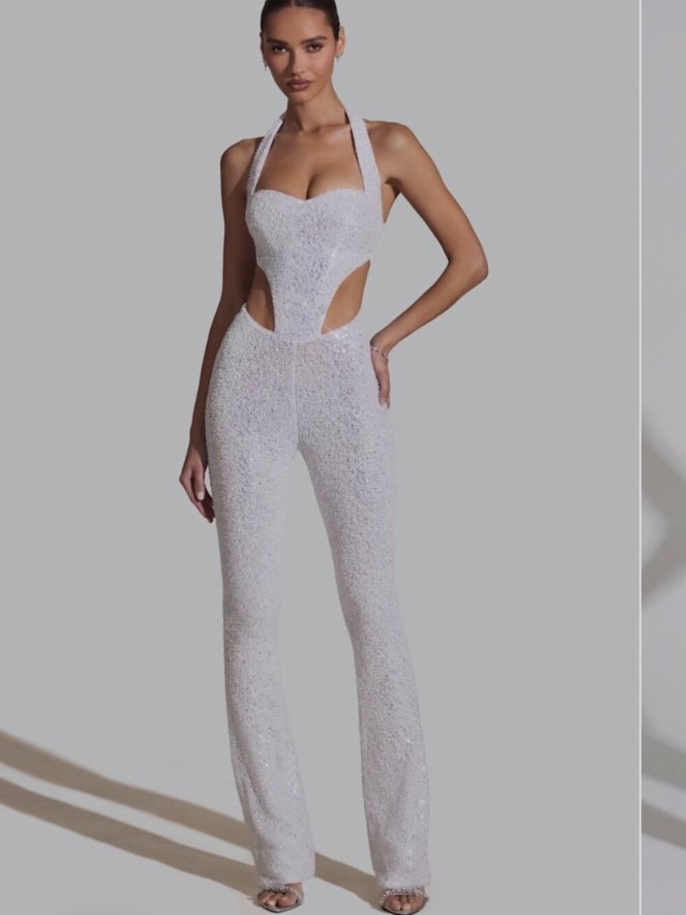 Oh Polly White Sequin Cutout Jumpsuit – NWT